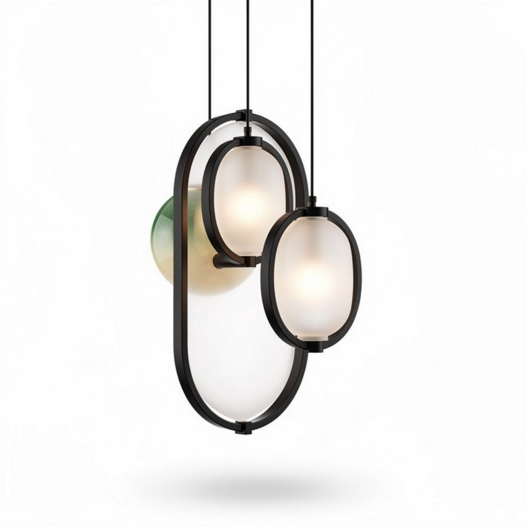 Hanglamp met opaal glas en zwart metalen frame 30 x 20 x 10cm