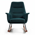 Schommelstoel met stoffen bekleding in groen en houten basis 80 x 70 x 100cm