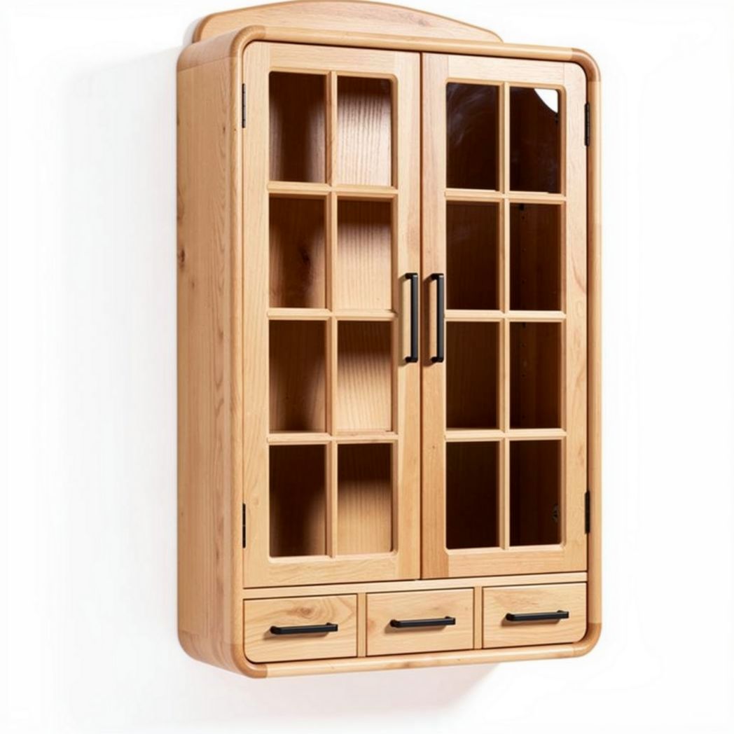 Houten wandkast met glazen deurtjes en lades 60 x 30 x 80cm