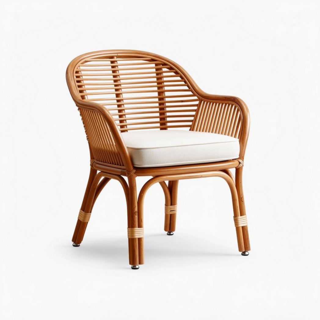 Rieten fauteuil met kussen voor binnen en buiten 75 x 70 x 80cm
