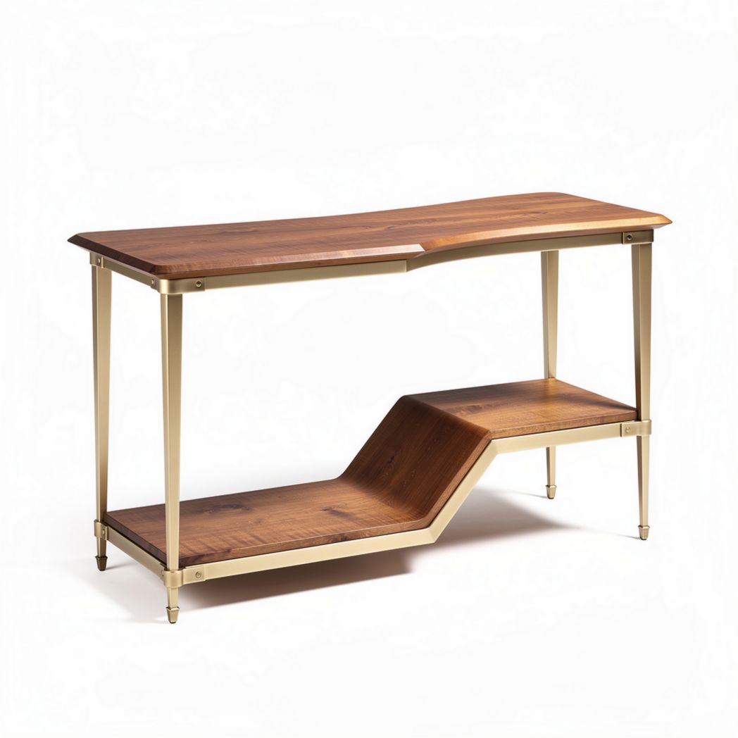 Houten bureau met goudkleurige metalen poten en een afmeting van 120 x 60 x 75cm