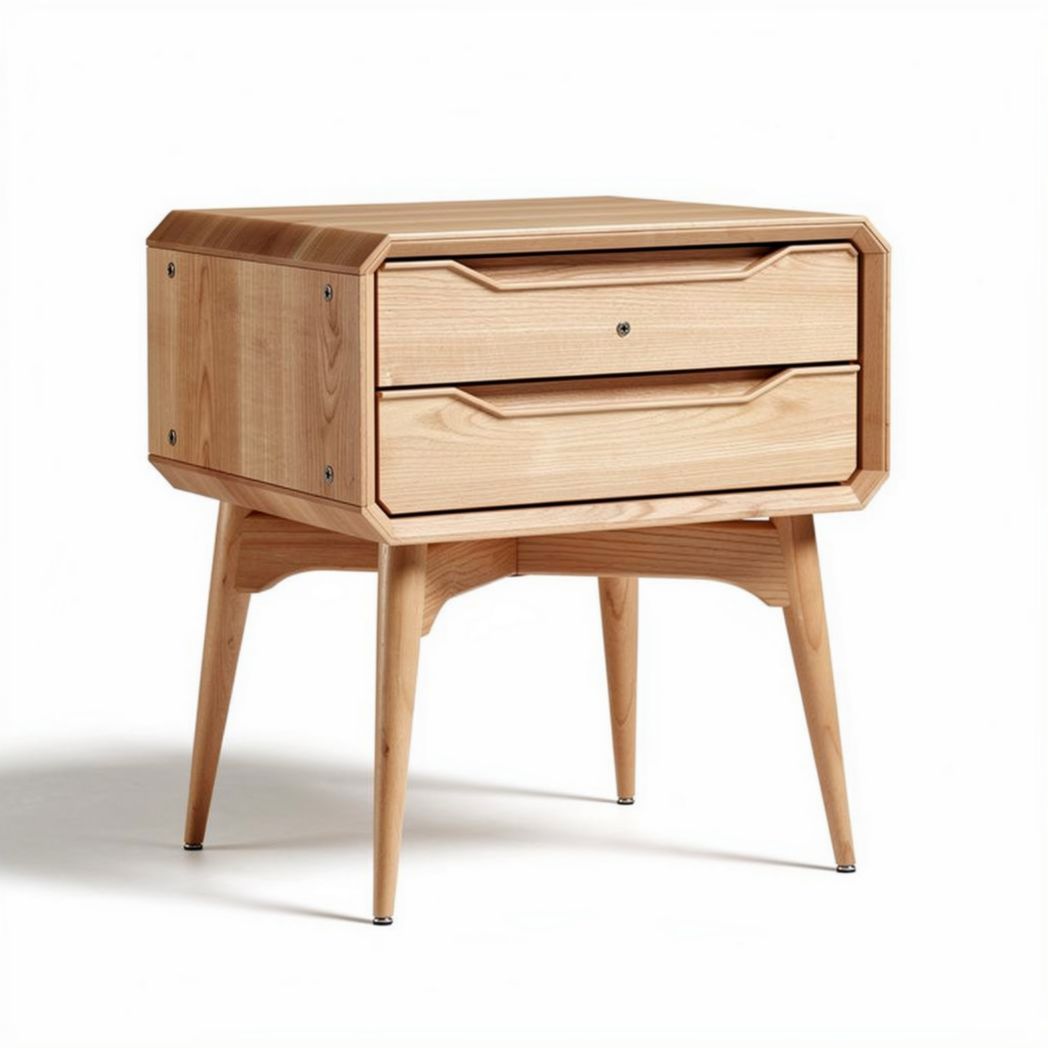 Houten nachtkastje met twee lades en een afmeting van 50 x 40 x 60cm