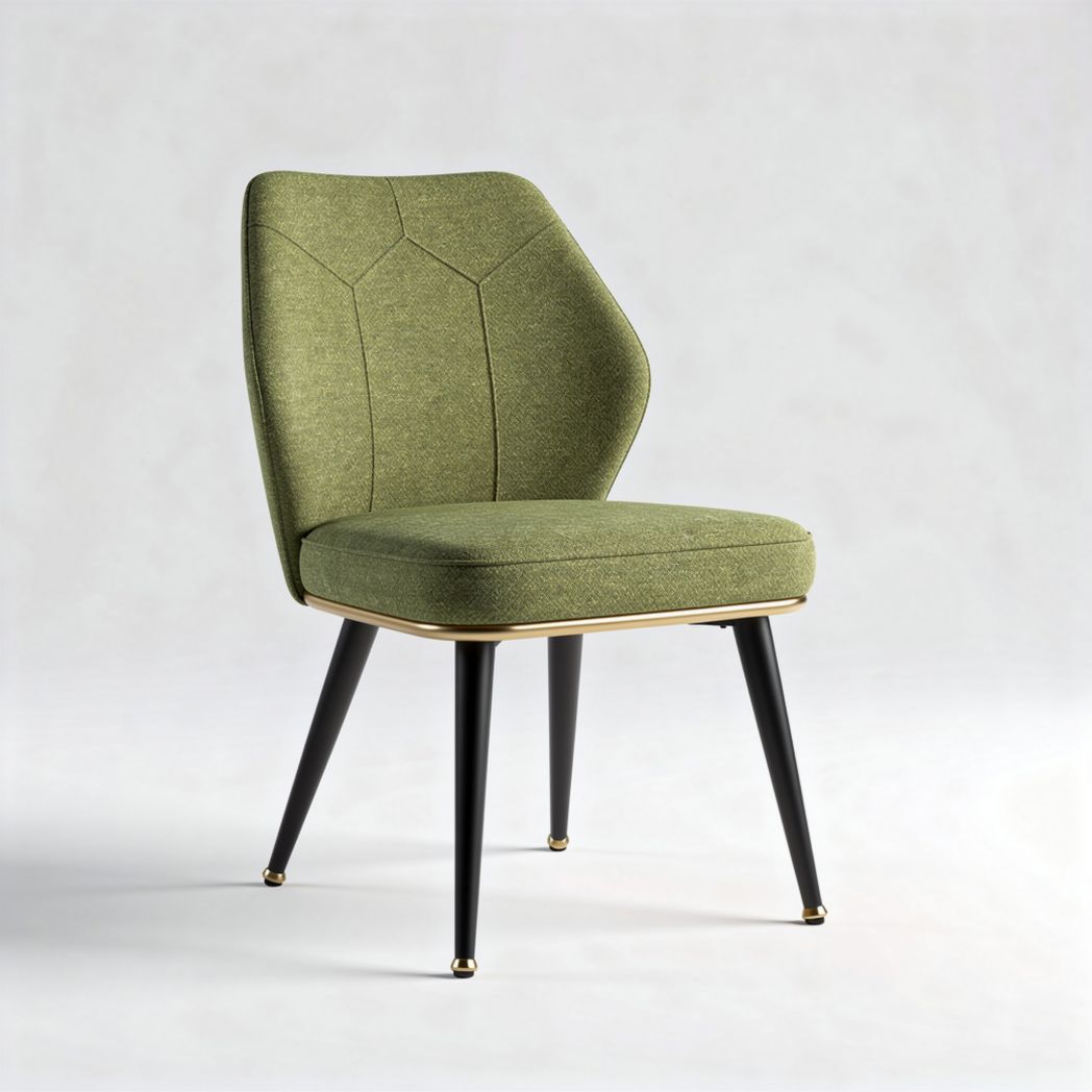 Groene stoffen stoel met zwarte metalen poten 45 x 45 x 85cm